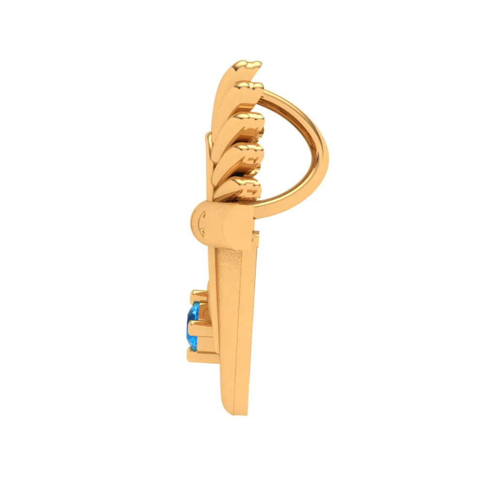 14k Striking Blue Gem Curled Designer Gold Pendant