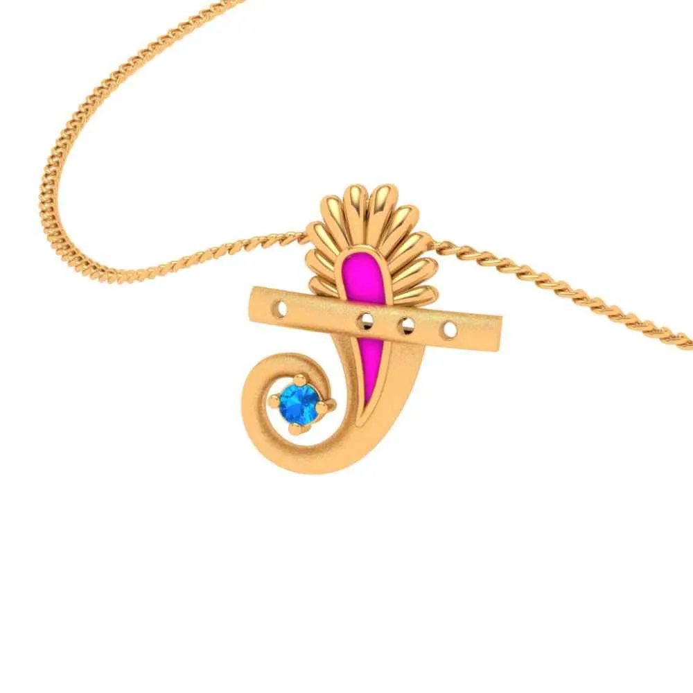 14k Striking Blue Gem Curled Designer Gold Pendant