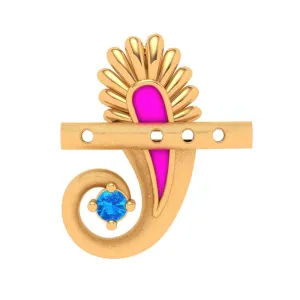 14k Striking Blue Gem Curled Designer Gold Pendant