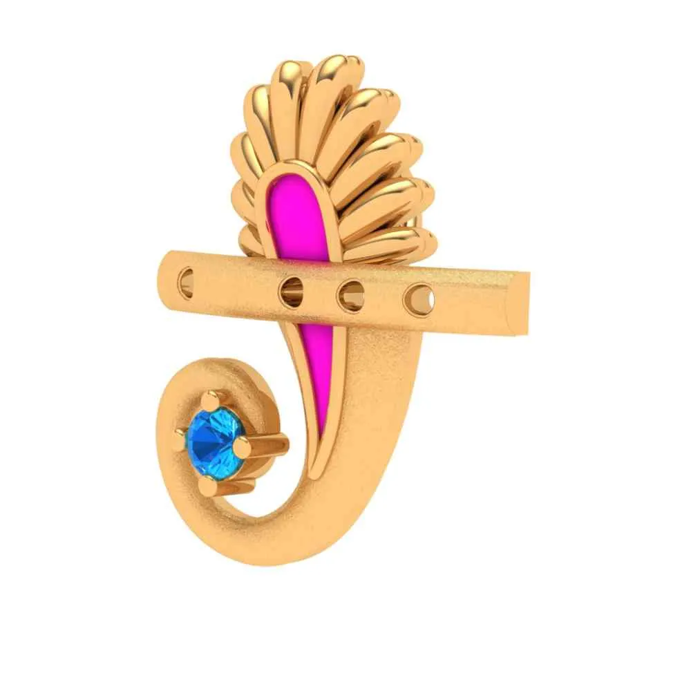 14k Striking Blue Gem Curled Designer Gold Pendant