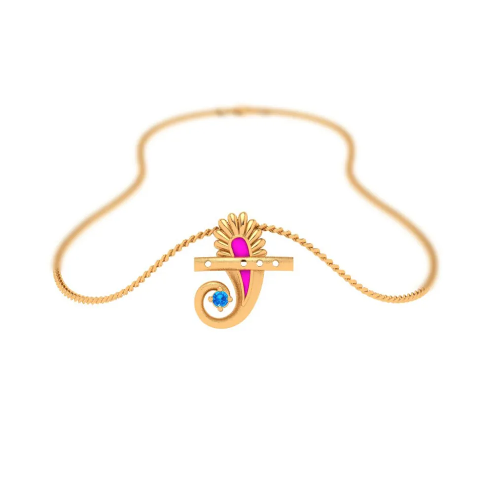 14k Striking Blue Gem Curled Designer Gold Pendant