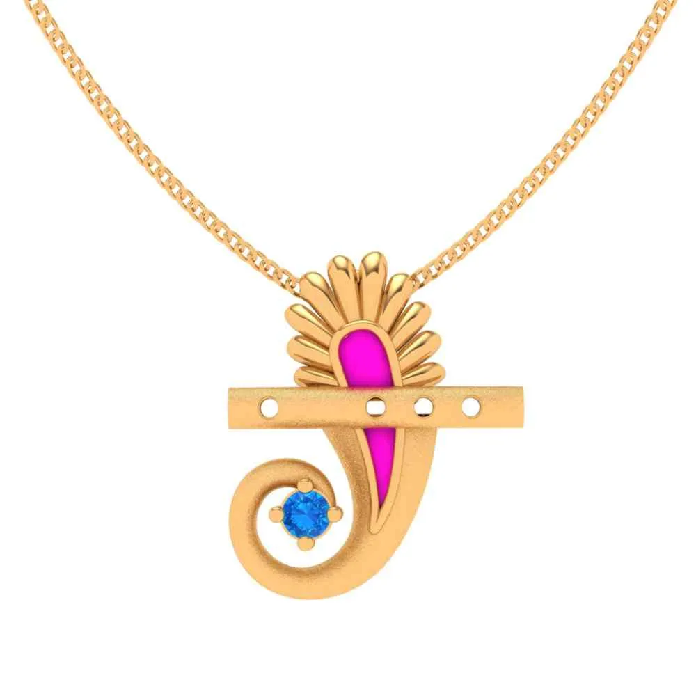 14k Striking Blue Gem Curled Designer Gold Pendant