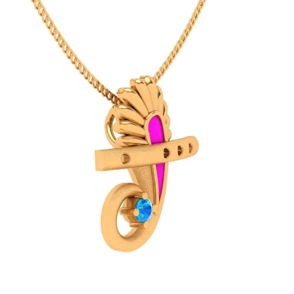 14k Striking Blue Gem Curled Designer Gold Pendant