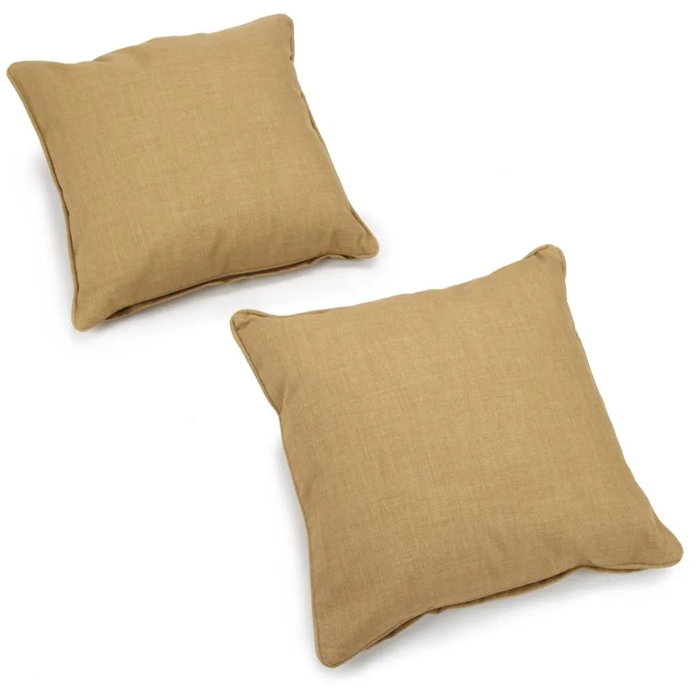 18-inch Double-corded Solid Outdoor Spun Polyester Square Throw Pillows with Inserts (Set of 2), Wheat