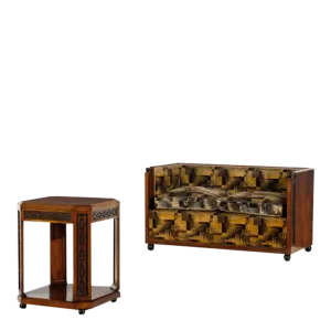 1930s Meroni & Fossati style : rootwood & velvet sofa & table