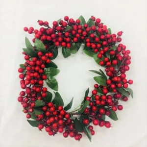 45cm Christmas Holly Red Berry Wreath