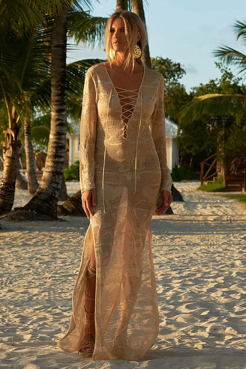 Abstract Pattern Striking Strappy Side Split Beachwear