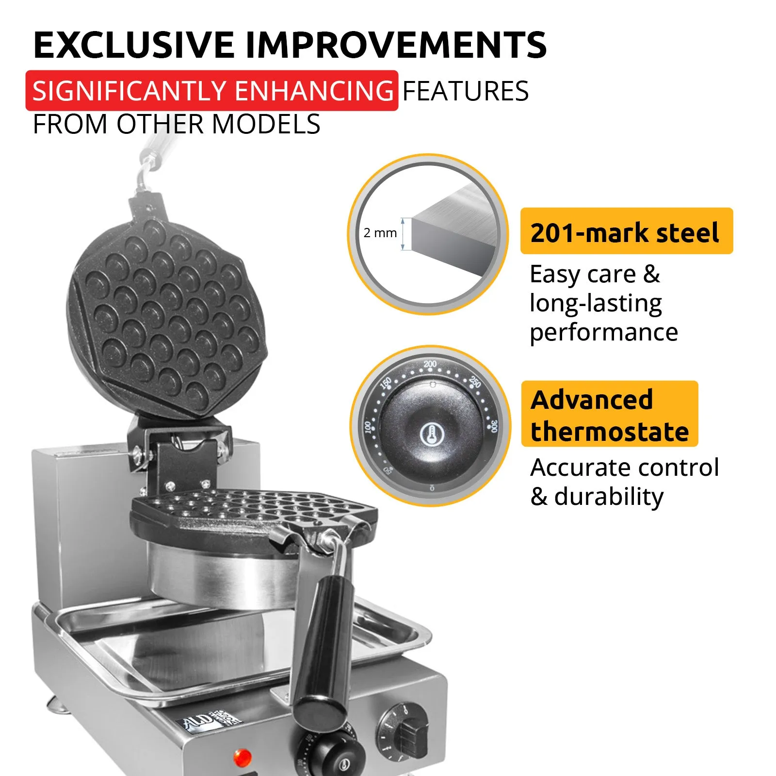 AP-127 AP-124 Bubble Waffle Maker Machine | Improved Digital Thermostat | Commercial Waffle Iron | 110V | Egg Waffle Machine | Improved Manual Thermostat | 360 Rotated Mechanism
