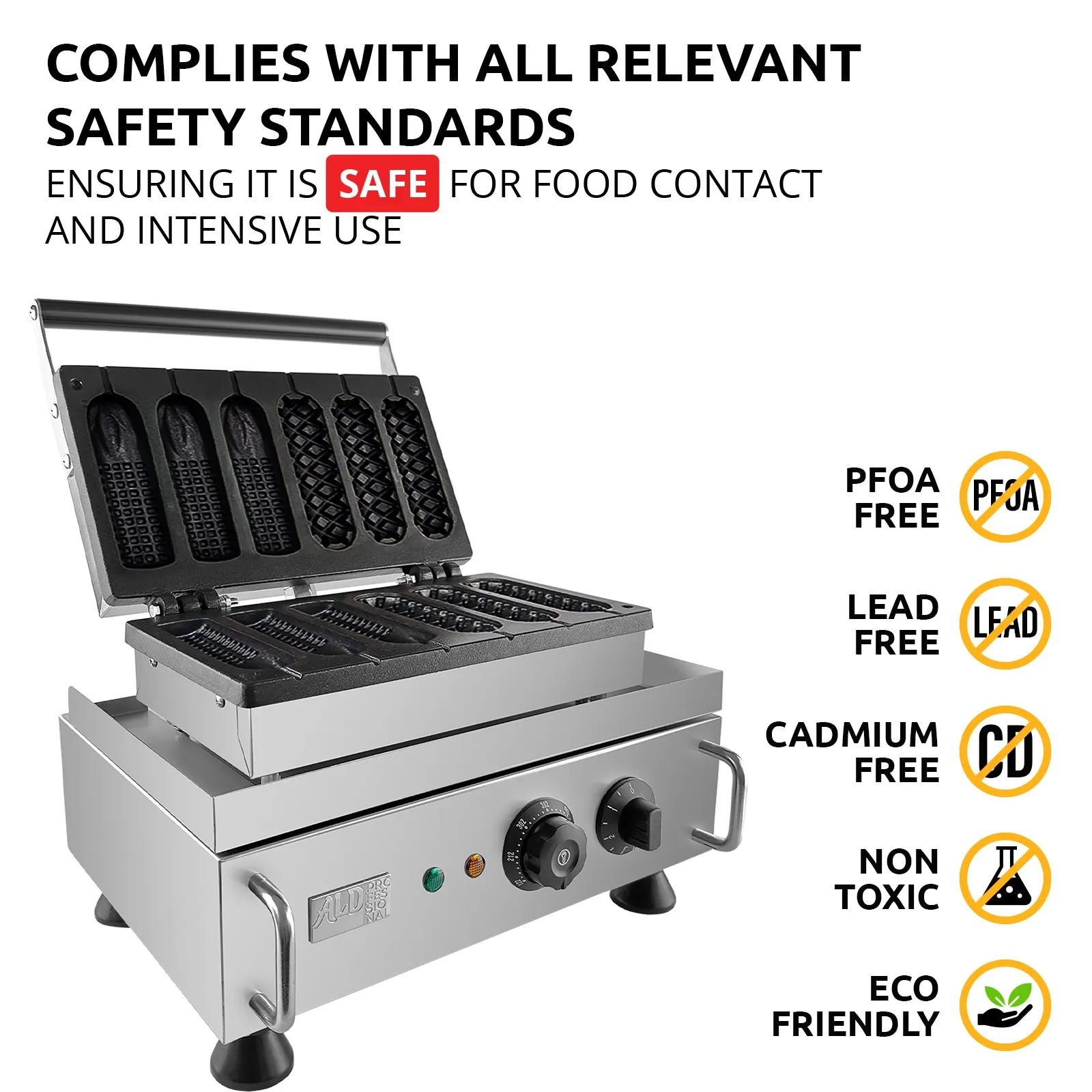 AP-528 Corn Dog Maker Commercial | 6 Waffles on Sticks | Nonstick
