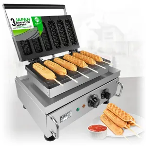 AP-528 Corn Dog Maker Commercial | 6 Waffles on Sticks | Nonstick
