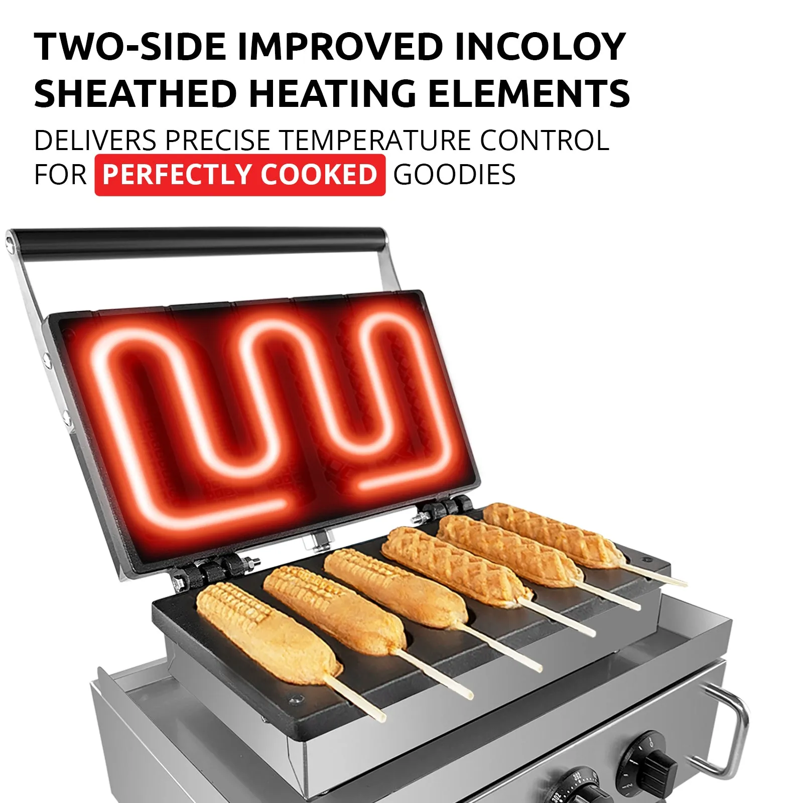 AP-528 Corn Dog Maker Commercial | 6 Waffles on Sticks | Nonstick