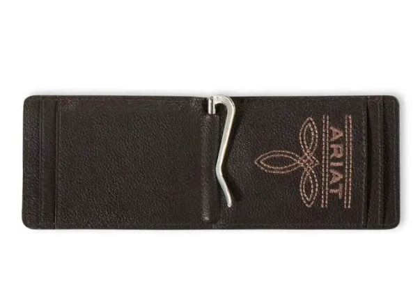 Ariat Men’s Tan Croc Embossed Roughout Leather Money Clip Bi-Fold Wallet A3561108