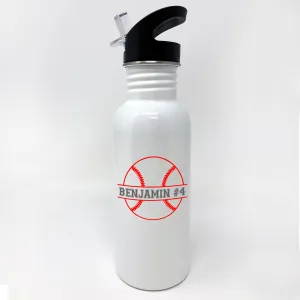 Baseball Watter Bottle, Personalized Sports Bottle with Straw, Water Bottle for Kids, "Banjamin"