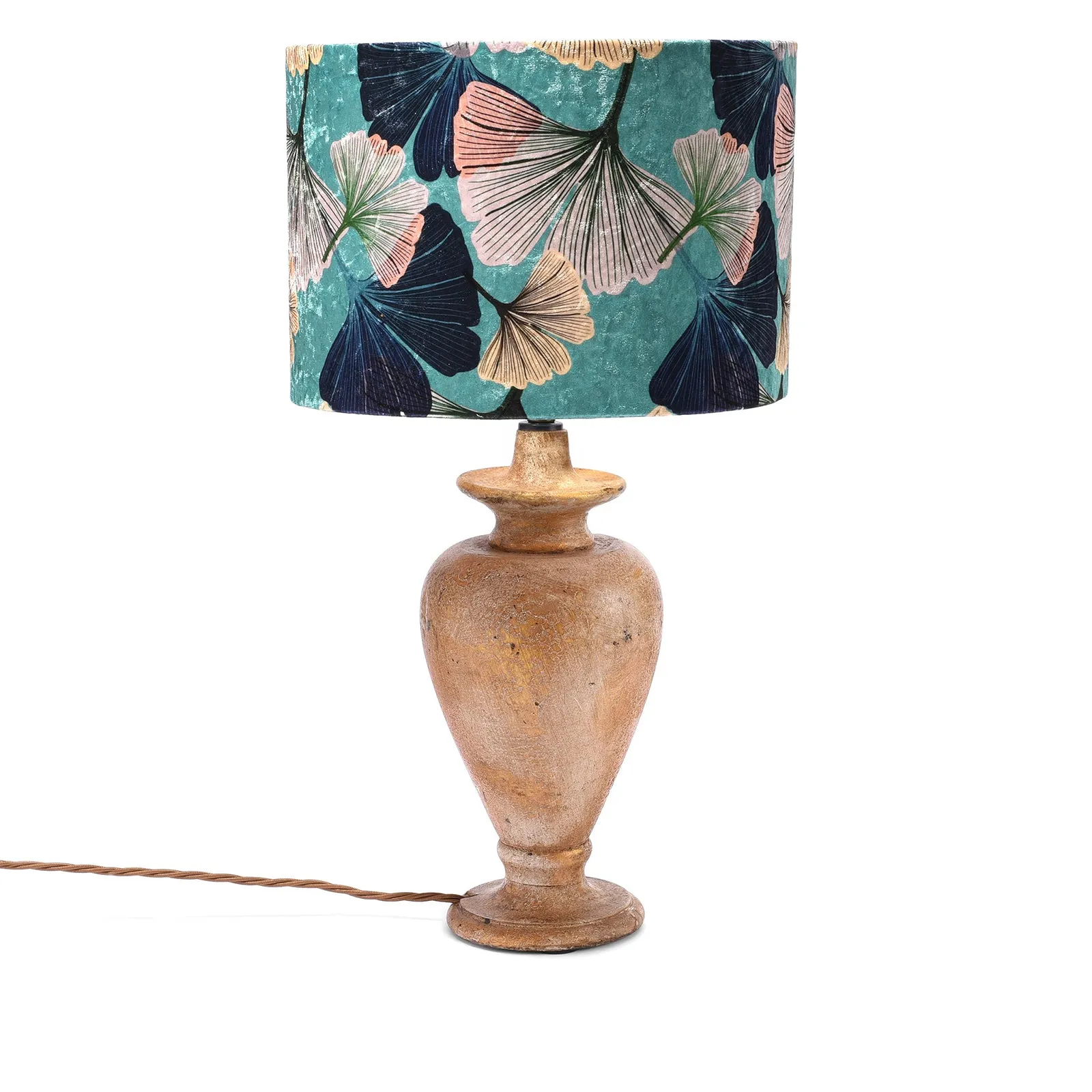 Blue Gingko Velvet Drum Shade