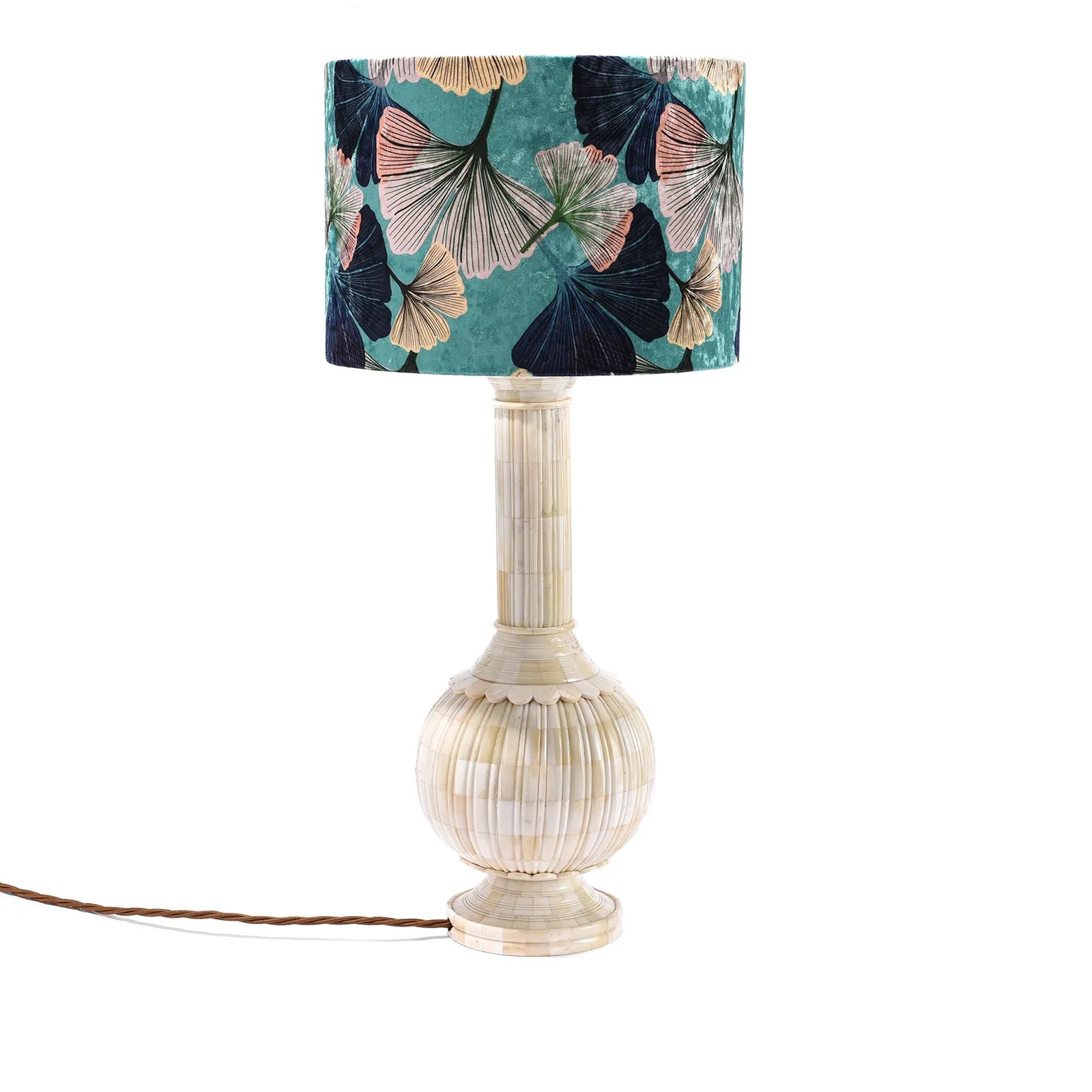 Blue Gingko Velvet Drum Shade