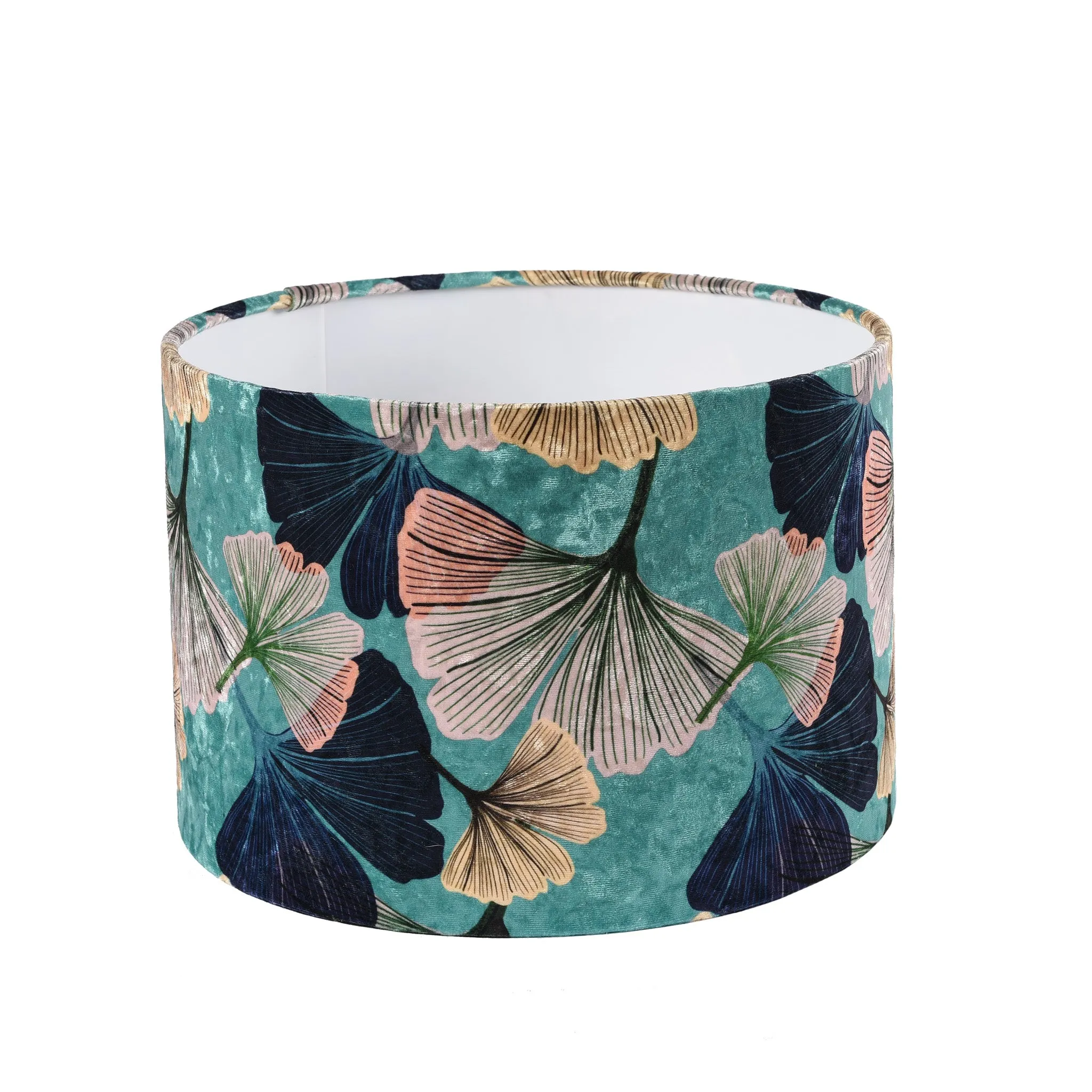 Blue Gingko Velvet Drum Shade