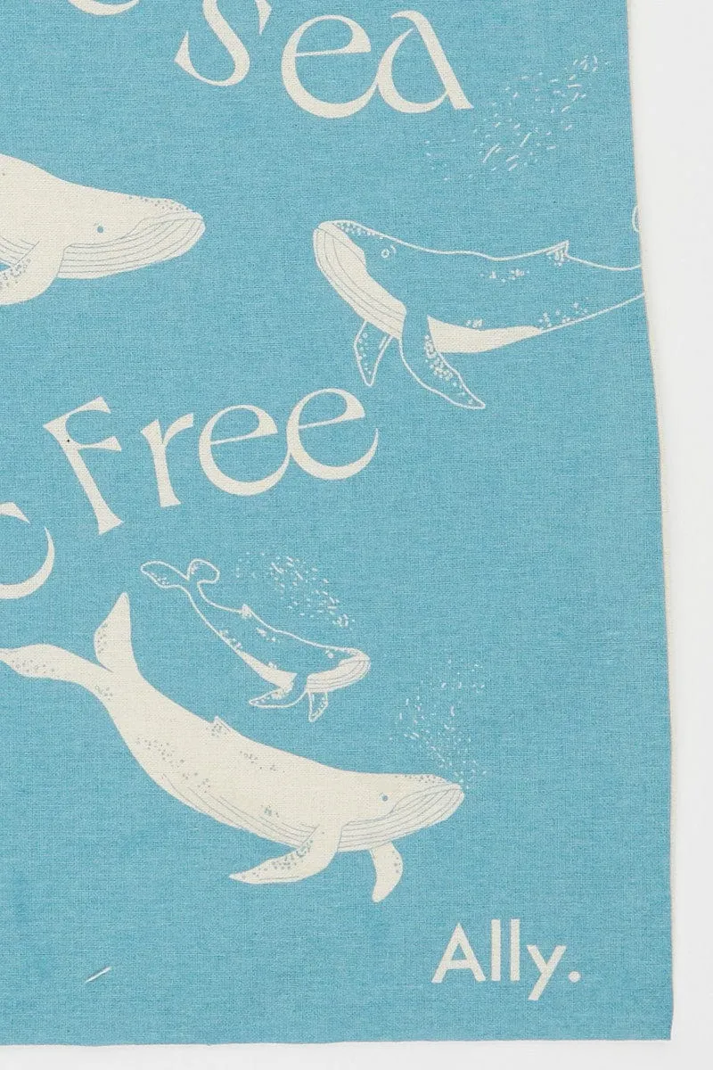 Blue Tote Bag Printed Whales Eco-Friendly