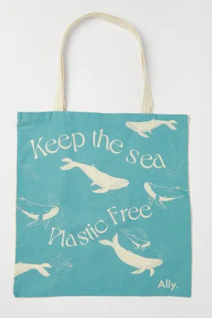 Blue Tote Bag Printed Whales Eco-Friendly