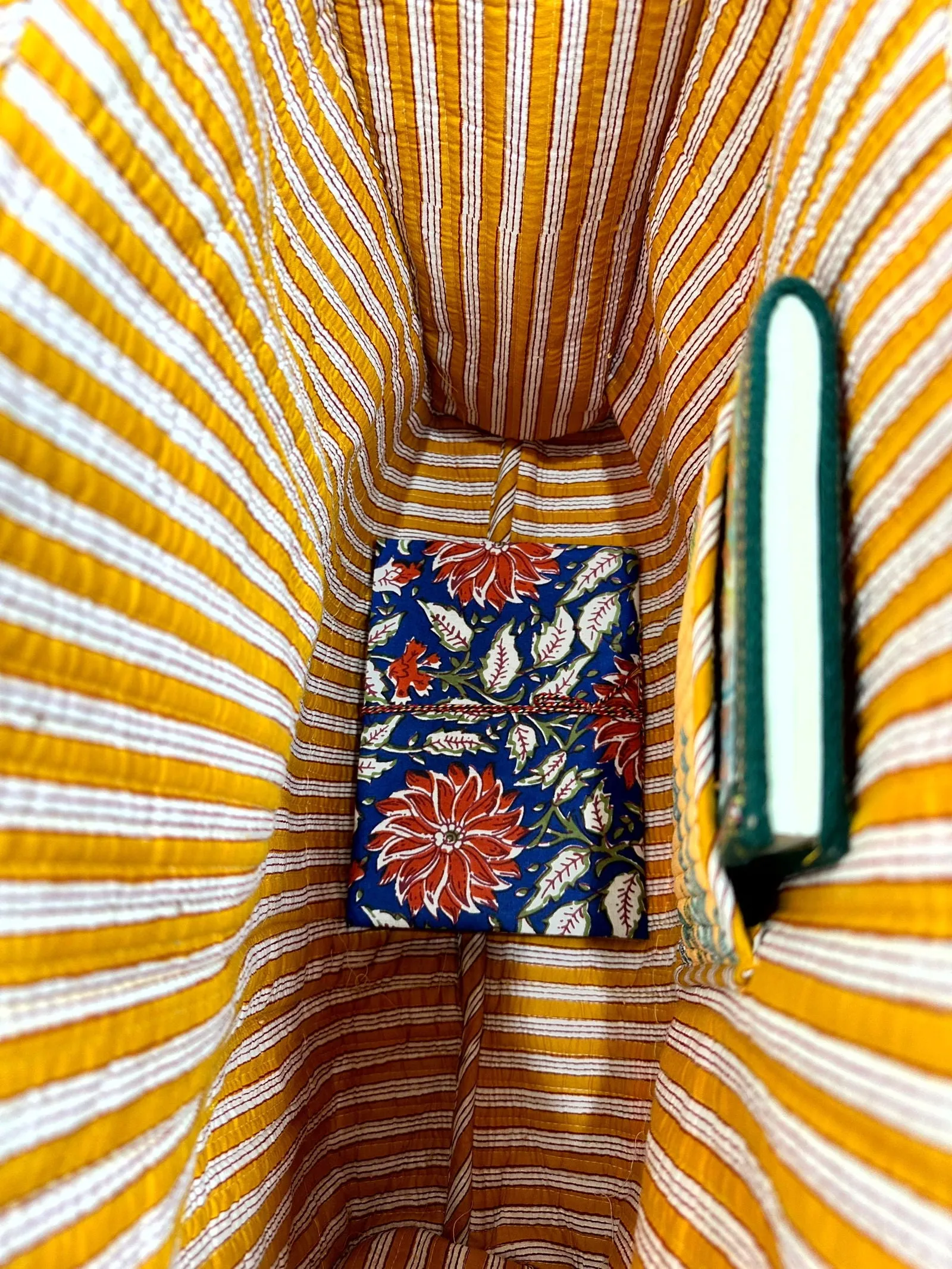 Boho Tote Bag Large Reversible Quilted Velvet Cotton | Beach Weekend Bag Eco friendly Sustainable Sturdy Grocery Shopping Ochre