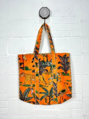 Boho Tote Bag Large Reversible Quilted Velvet Cotton | Beach Weekend Bag Eco friendly Sustainable Sturdy Grocery Shopping Ochre