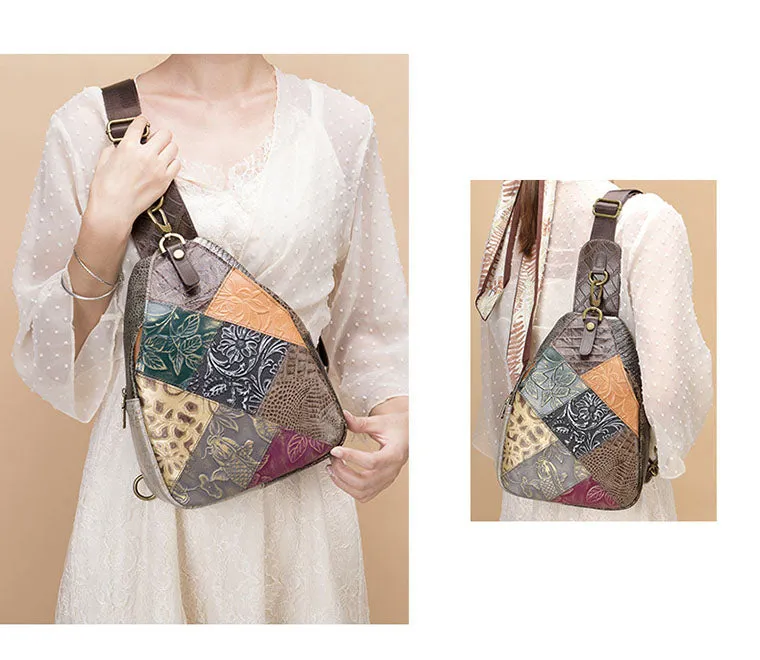 Boho Women's Crossbody Chest Backpack Bag Leather Sling Bags For Women