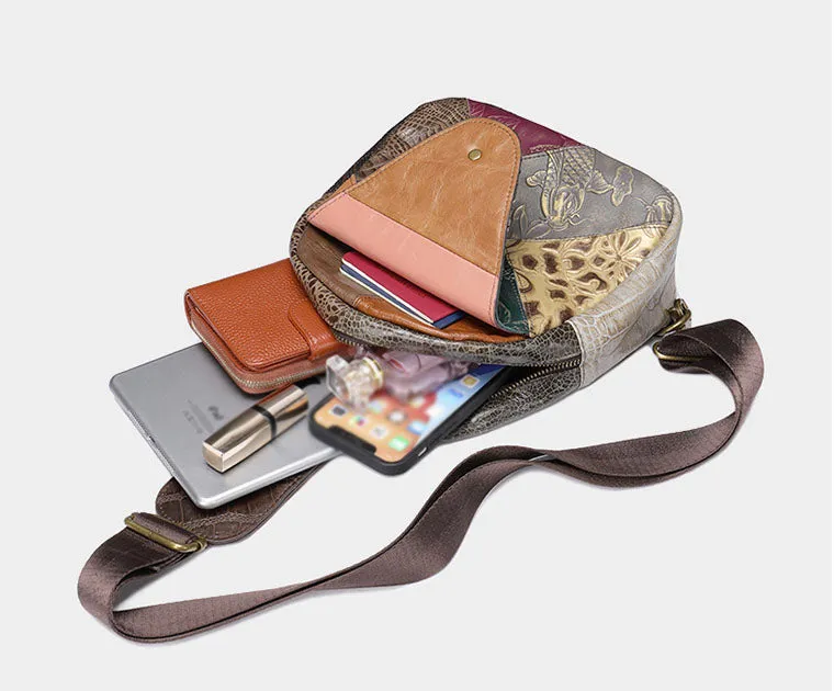Boho Women's Crossbody Chest Backpack Bag Leather Sling Bags For Women