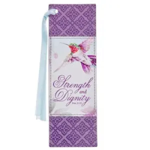 Bookmark Strength Prov.31:25 Purple Hummingbird Faux Leather Bmf175