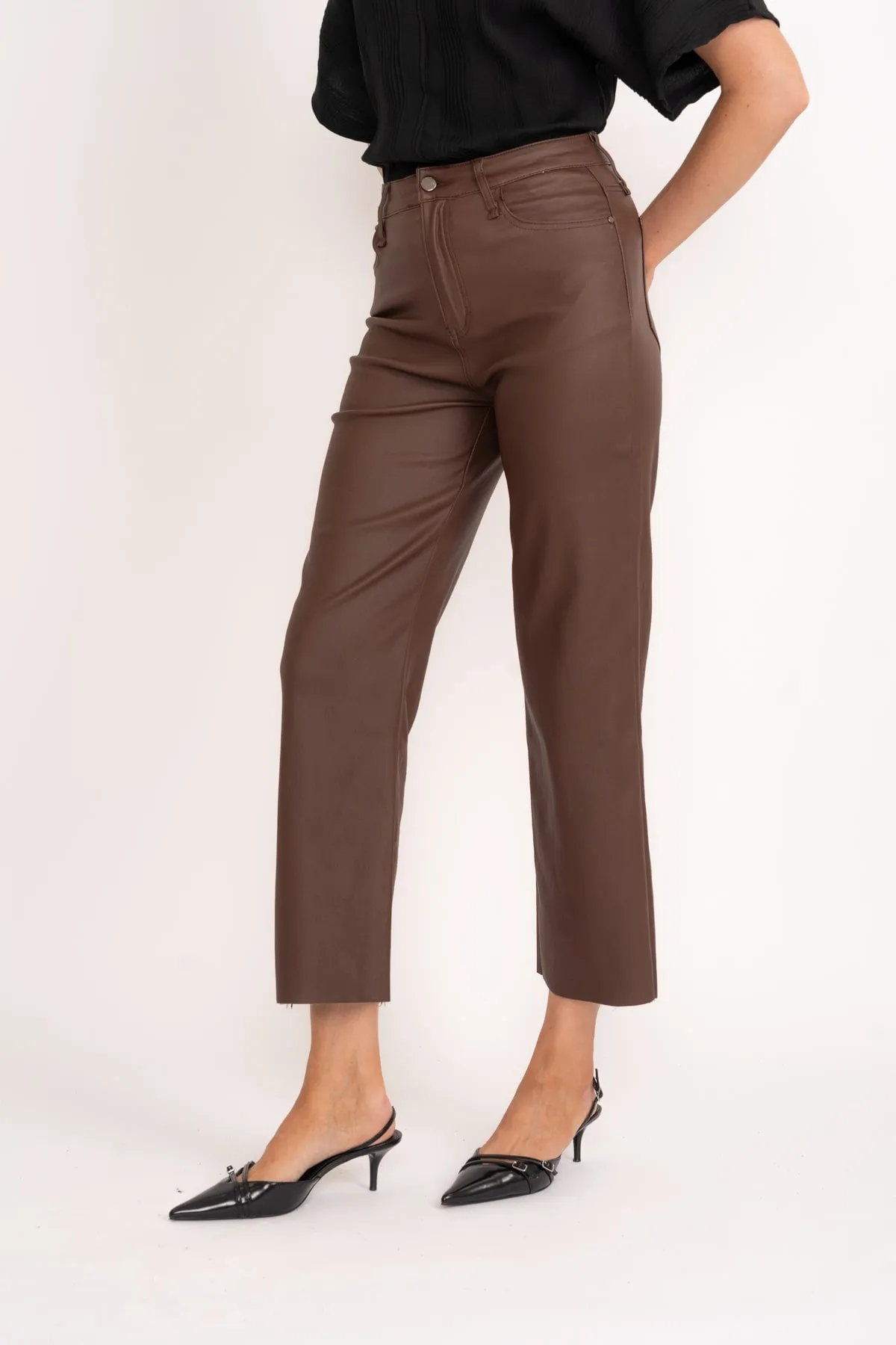 Brown Seamless Faux Leather Jeans