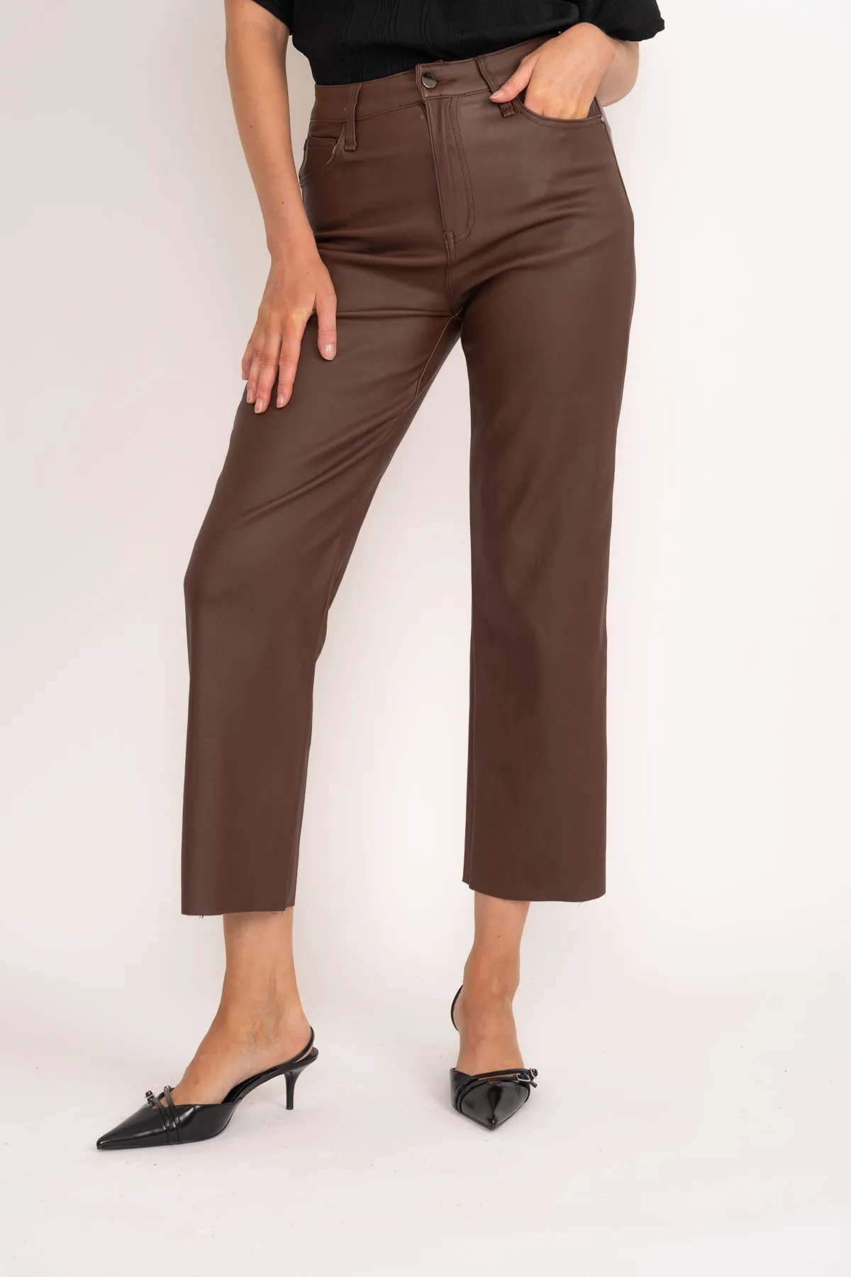 Brown Seamless Faux Leather Jeans