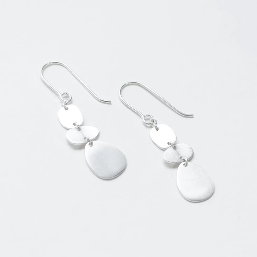 Brushed Silver Three Organic Shapes Earrings
