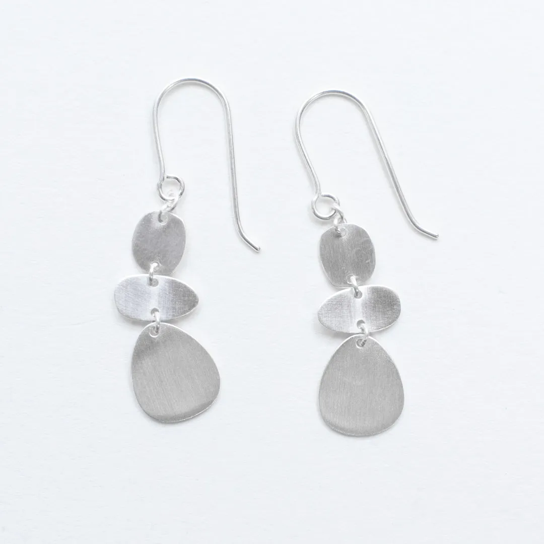 Brushed Silver Three Organic Shapes Earrings
