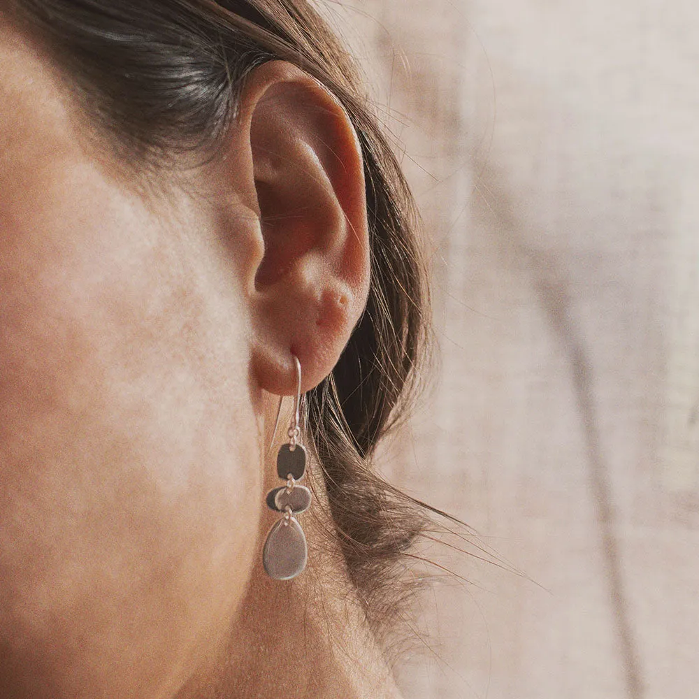 Brushed Silver Three Organic Shapes Earrings