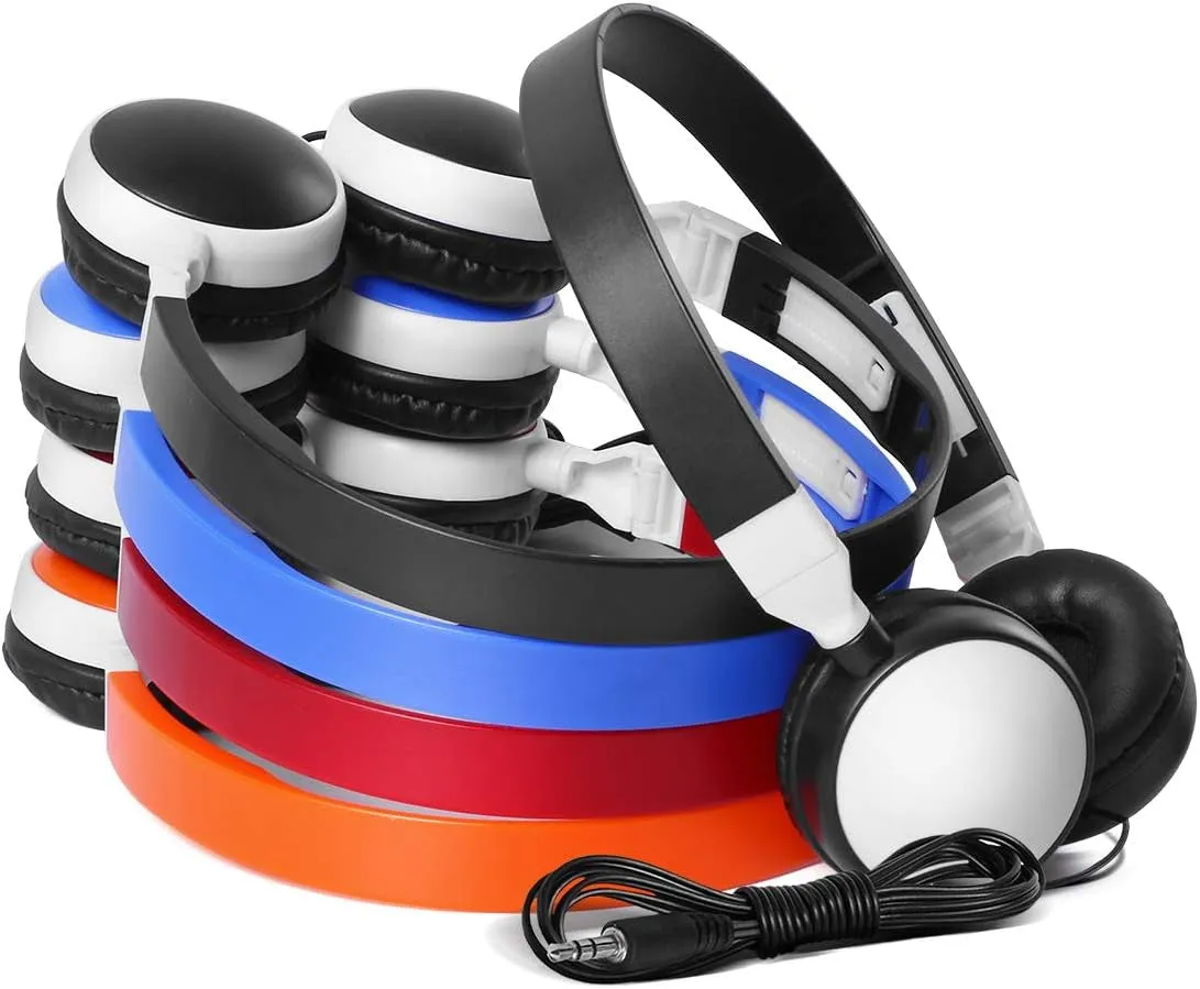 Bulk Headphones Wired for Classroom, Wholesale 5 Pack School Headphones KW-X05M Multi Colored Foldable Computers Headphones for Kids Students Children Teen Adults