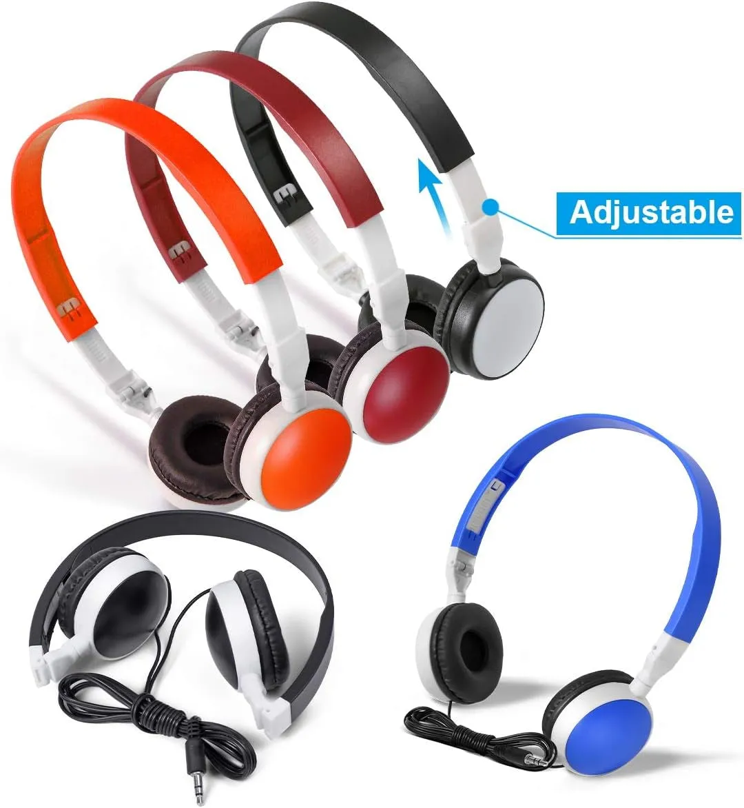 Bulk Headphones Wired for Classroom, Wholesale 5 Pack School Headphones KW-X05M Multi Colored Foldable Computers Headphones for Kids Students Children Teen Adults