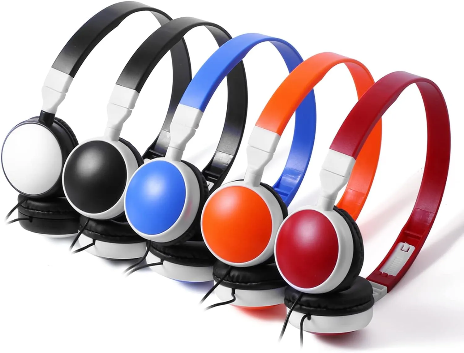 Bulk Headphones Wired for Classroom, Wholesale 5 Pack School Headphones KW-X05M Multi Colored Foldable Computers Headphones for Kids Students Children Teen Adults