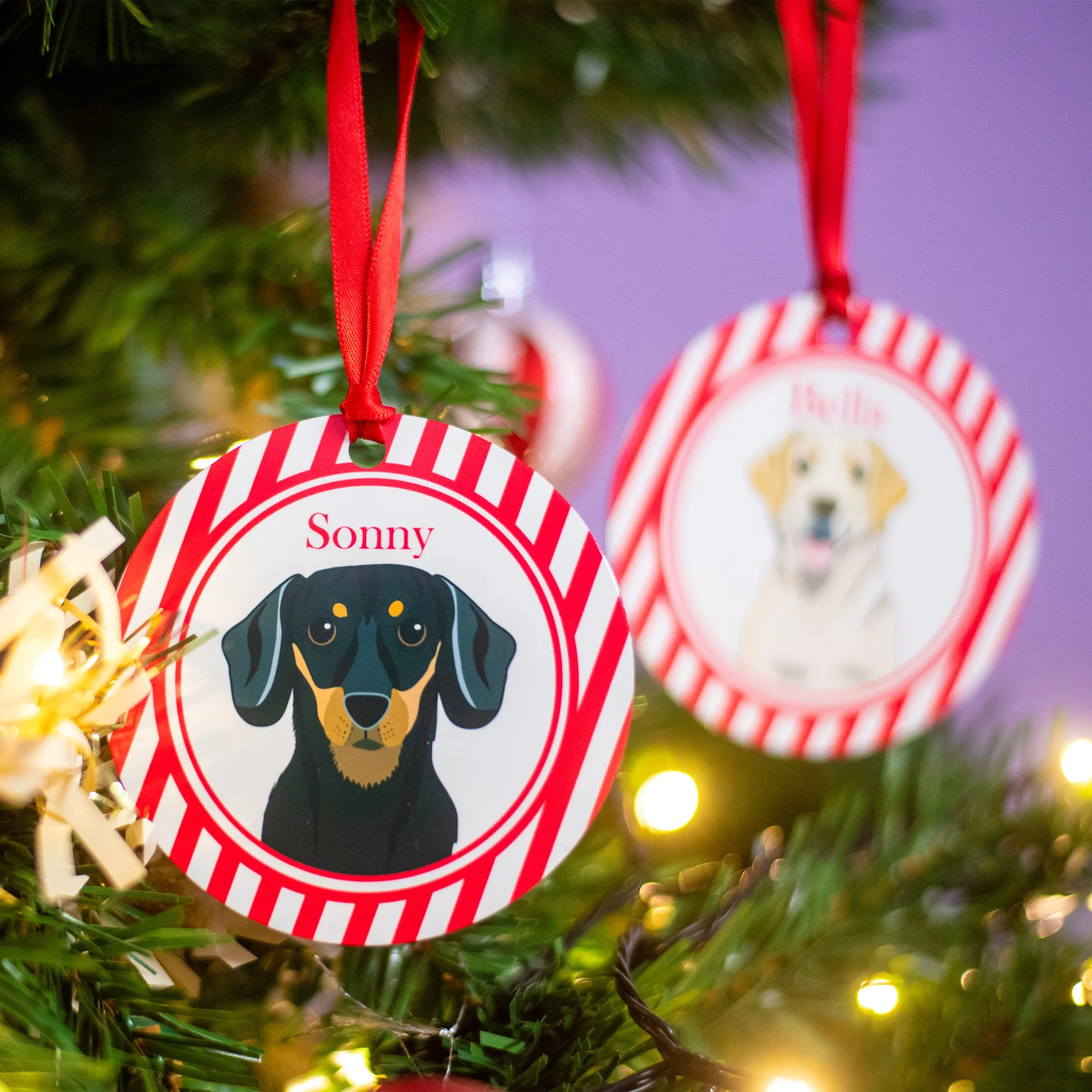 Candy Cane Dog Breed Christmas Tree Ornament Personalised