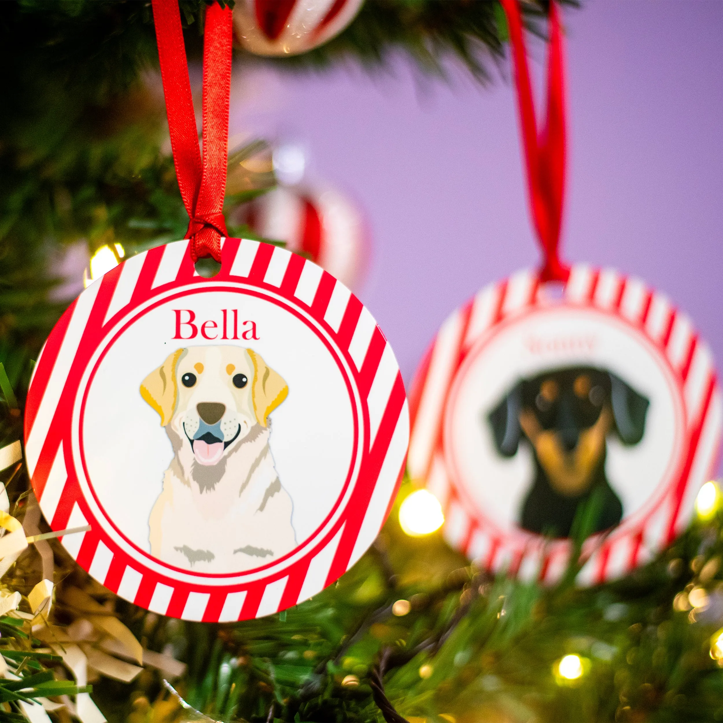 Candy Cane Dog Breed Christmas Tree Ornament Personalised