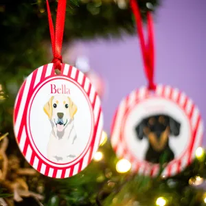 Candy Cane Dog Breed Christmas Tree Ornament Personalised