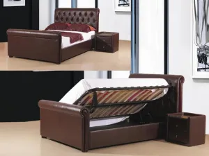 Caxton Brown Faux Leather Storage Ottoman Bed