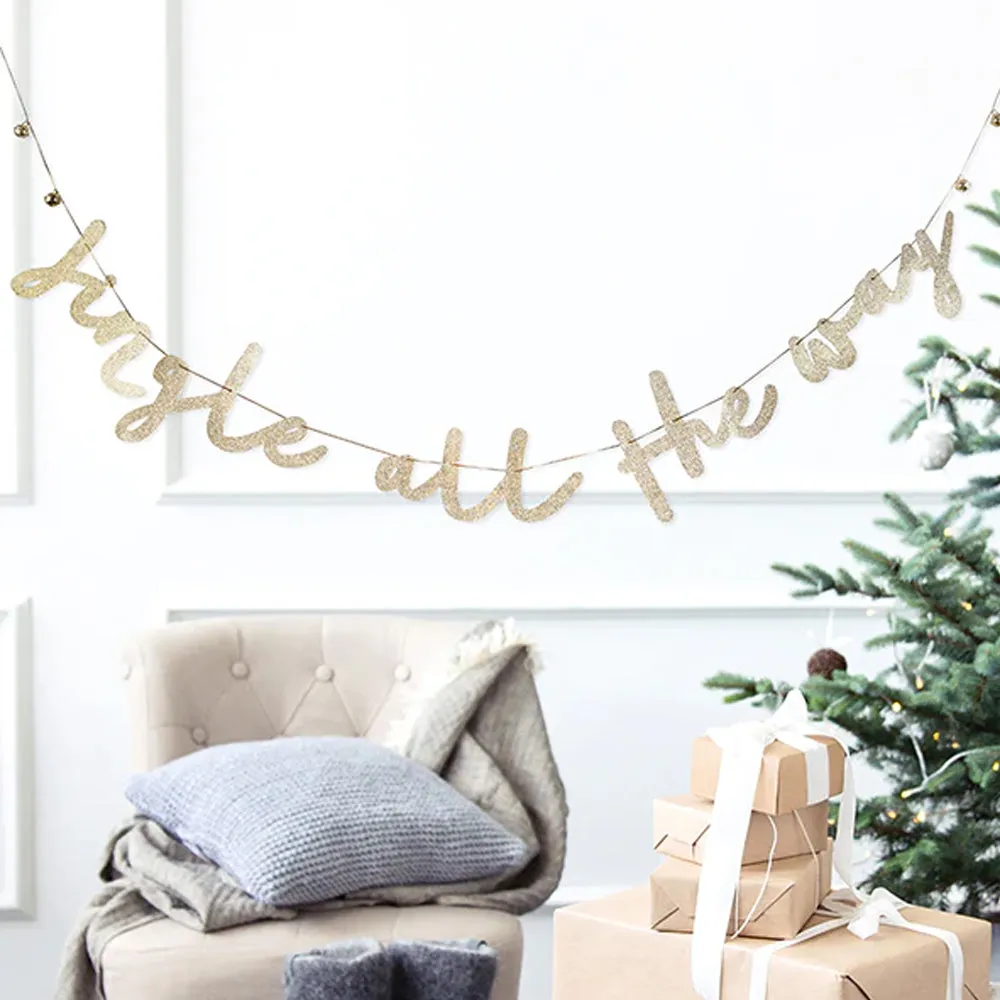 Christmas 'Jingle All The Way' Gold Glitter Card Banner - 2m