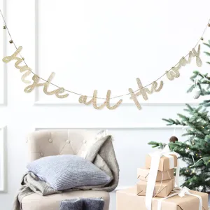 Christmas 'Jingle All The Way' Gold Glitter Card Banner - 2m