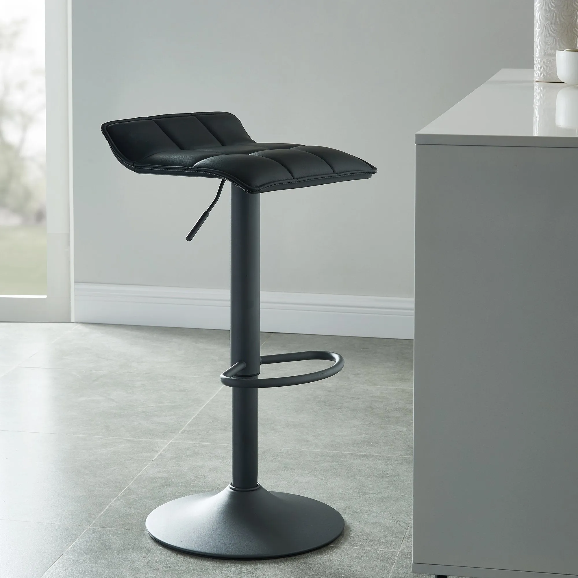 Comet-Air Lift Stool-Black Faux Leather