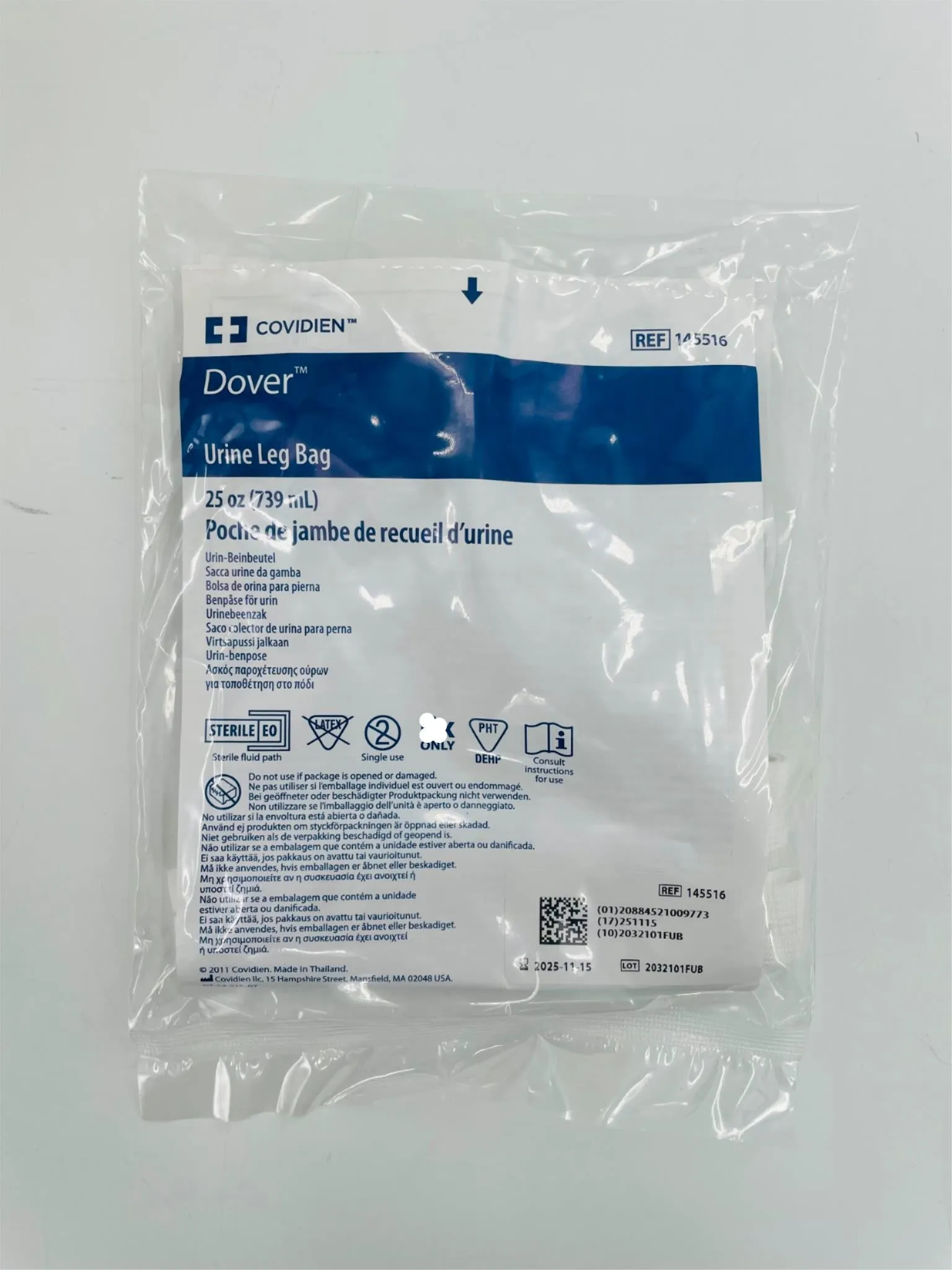 Covidien 145516 Dover Urine Leg Bag 25oz Box of 50