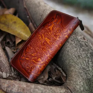 Cowhide Men's Wallet with Embossed Design | 2 Banknote Pockets | 8 Card Slots