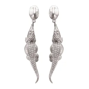 Croc Hornback Dangle Earrings in Silver