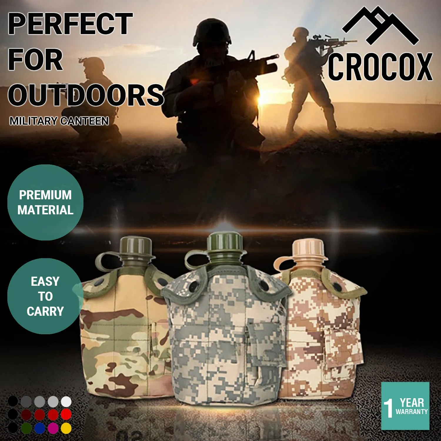 Crocox Military Canteen Outdoor Water Bottle Camping Hiking Aluminum Cup Set