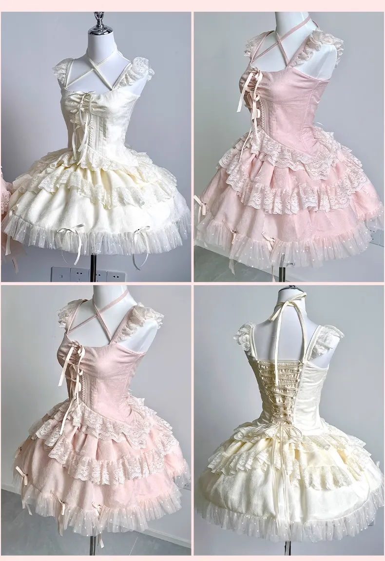 Diamond Sweetheart Sweet Fragrance French Balletcore Girl White Pink Coquette Elegant Dress
