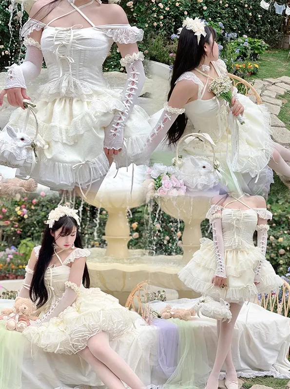 Diamond Sweetheart Sweet Fragrance French Balletcore Girl White Pink Coquette Elegant Dress