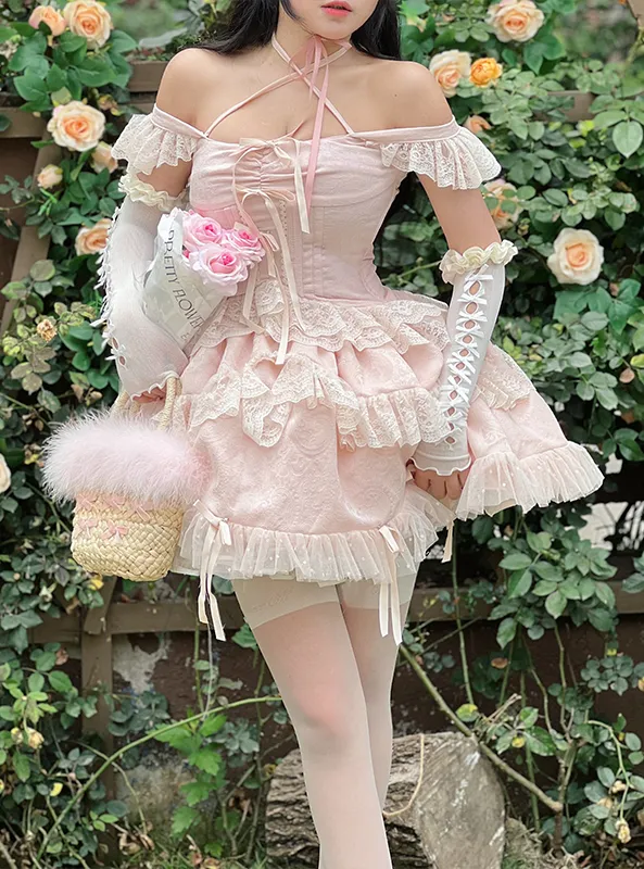 Diamond Sweetheart Sweet Fragrance French Balletcore Girl White Pink Coquette Elegant Dress