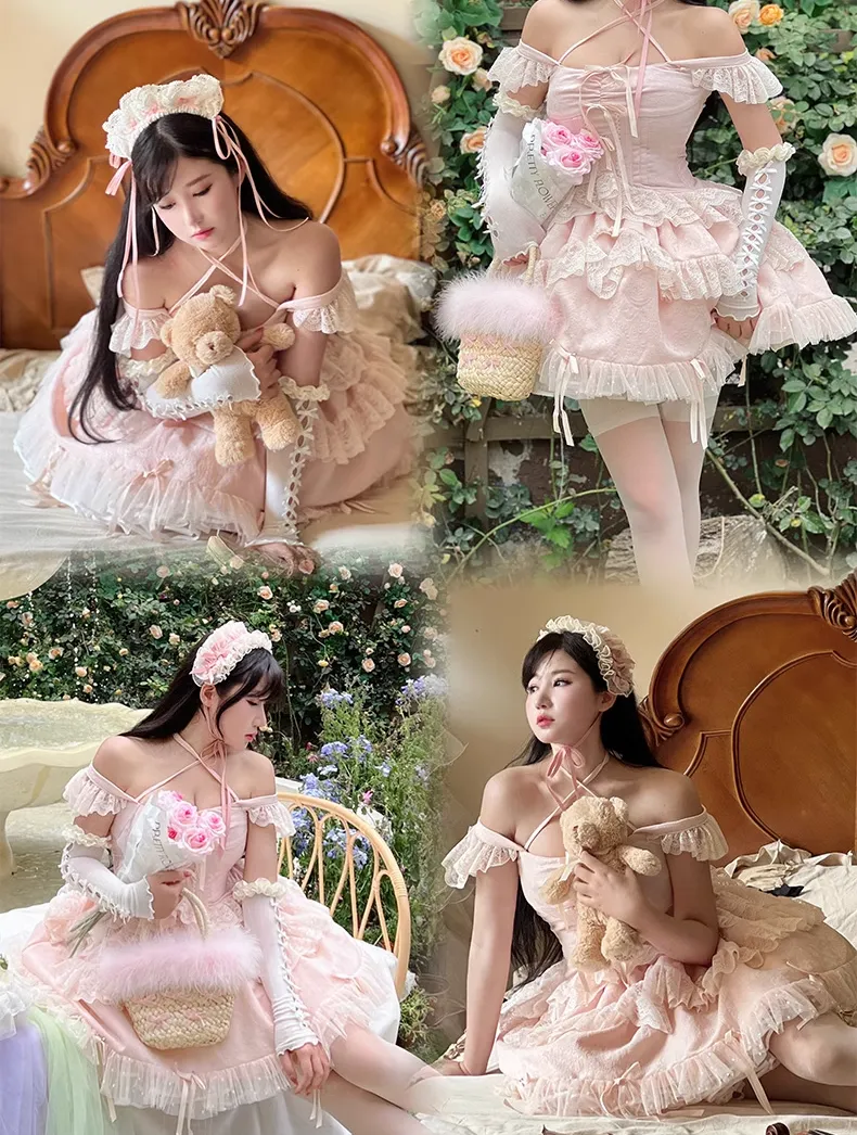 Diamond Sweetheart Sweet Fragrance French Balletcore Girl White Pink Coquette Elegant Dress